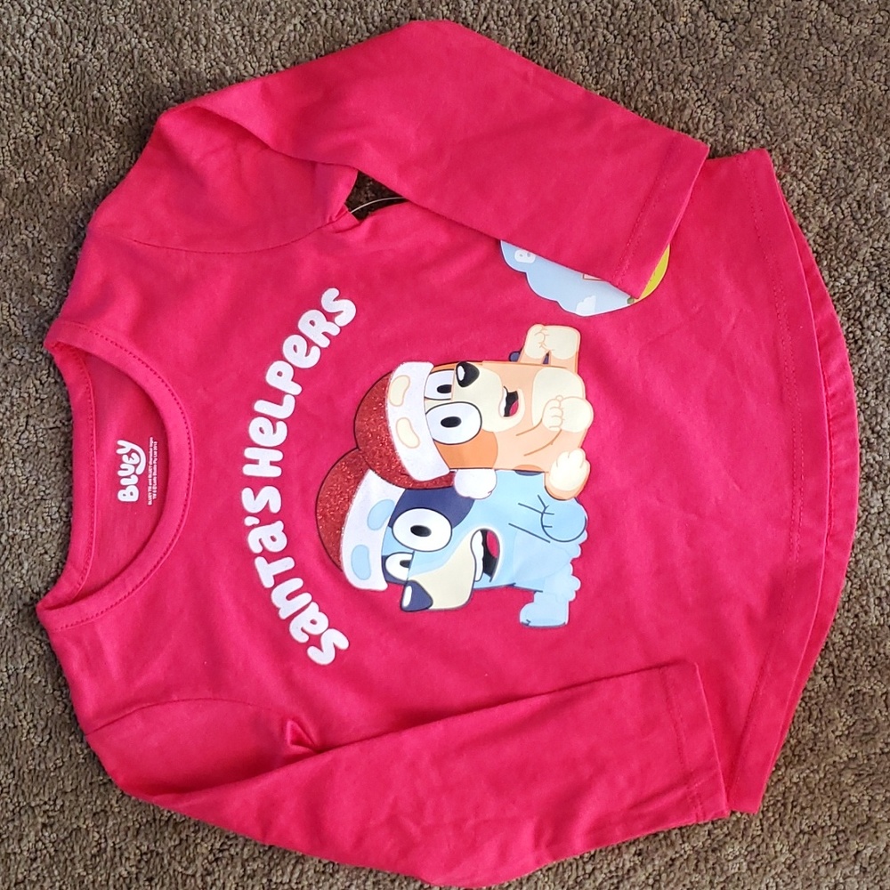 Toddler Girls BLUEY Bingo Christmas "Santa's Helpers" T-Shirt Size 2T Red NWT